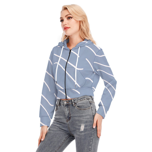 All-Over Print Women's Crop Top Hoodie With Zipper Closure