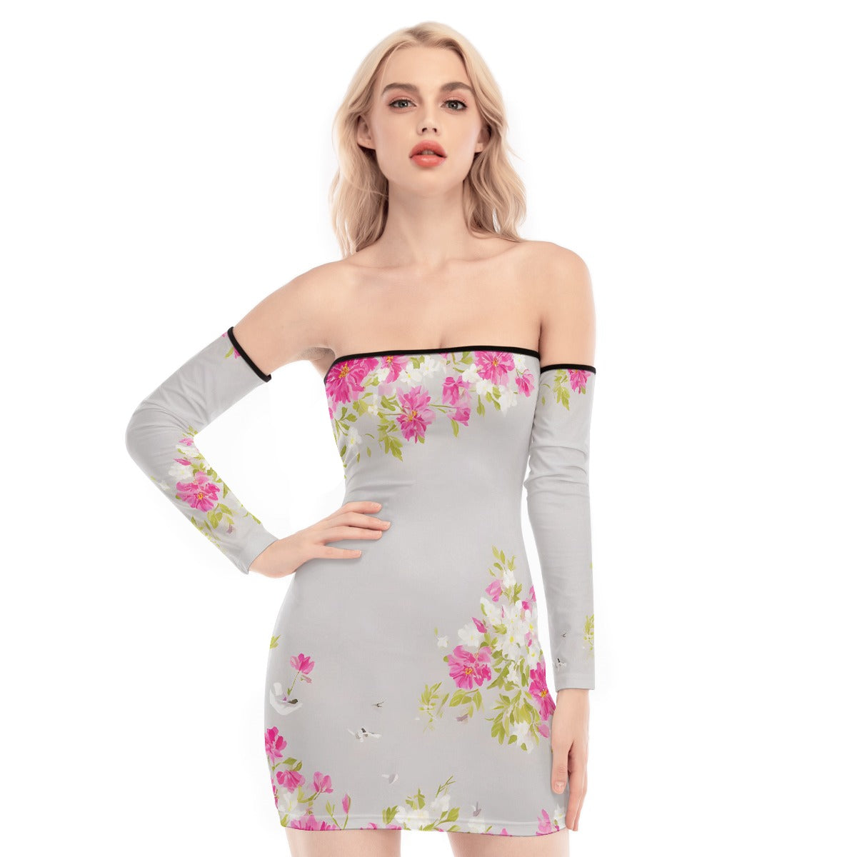 All-Over Print Women's Off-shoulder Back Lace-up Dress