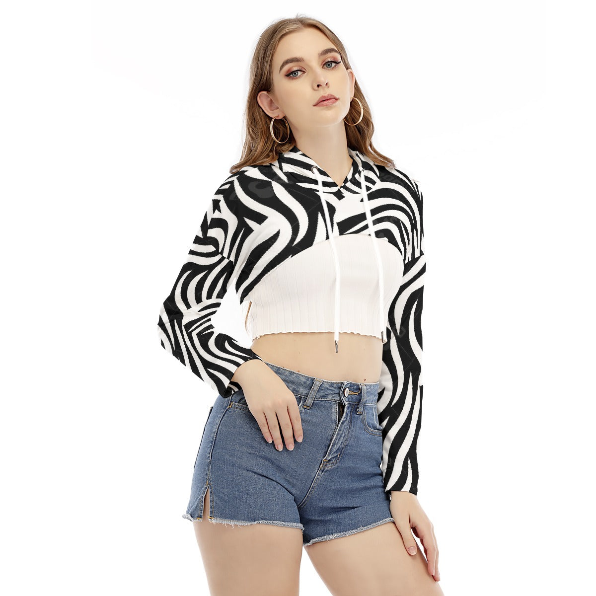 All-Over Print Women's Smock Short Hoodie With Long Sleeve