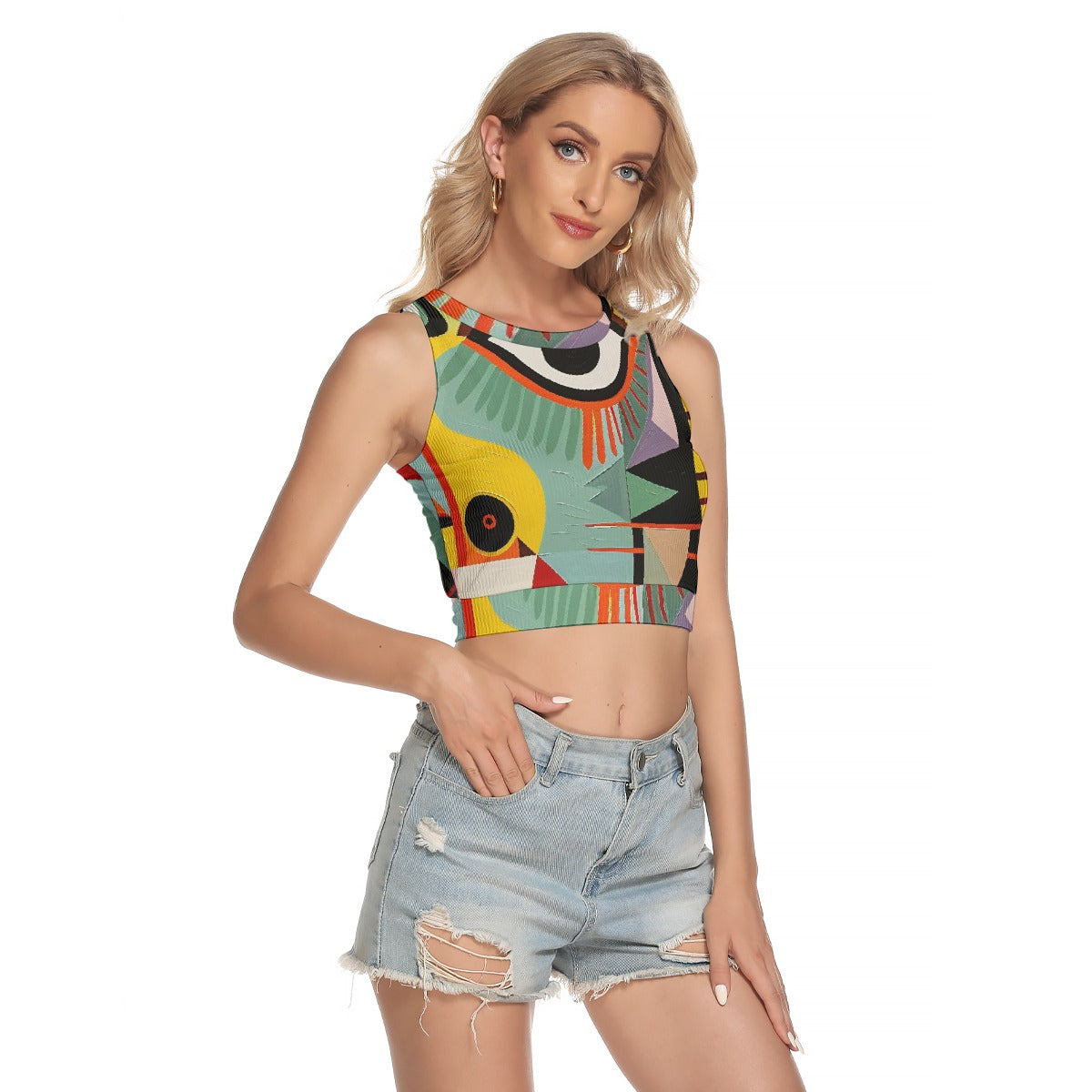 All-Over Print Women's Sleeveless Back Hollow Crop Top