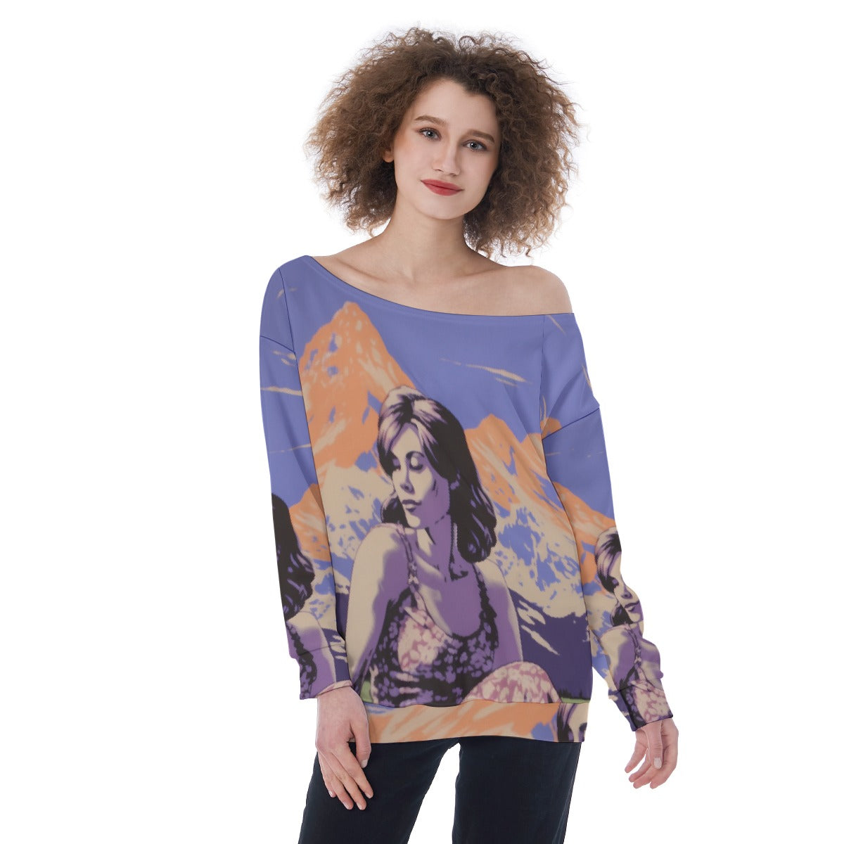 All-Over Print Oversized Women's Off-Shoulder Sweatshirt