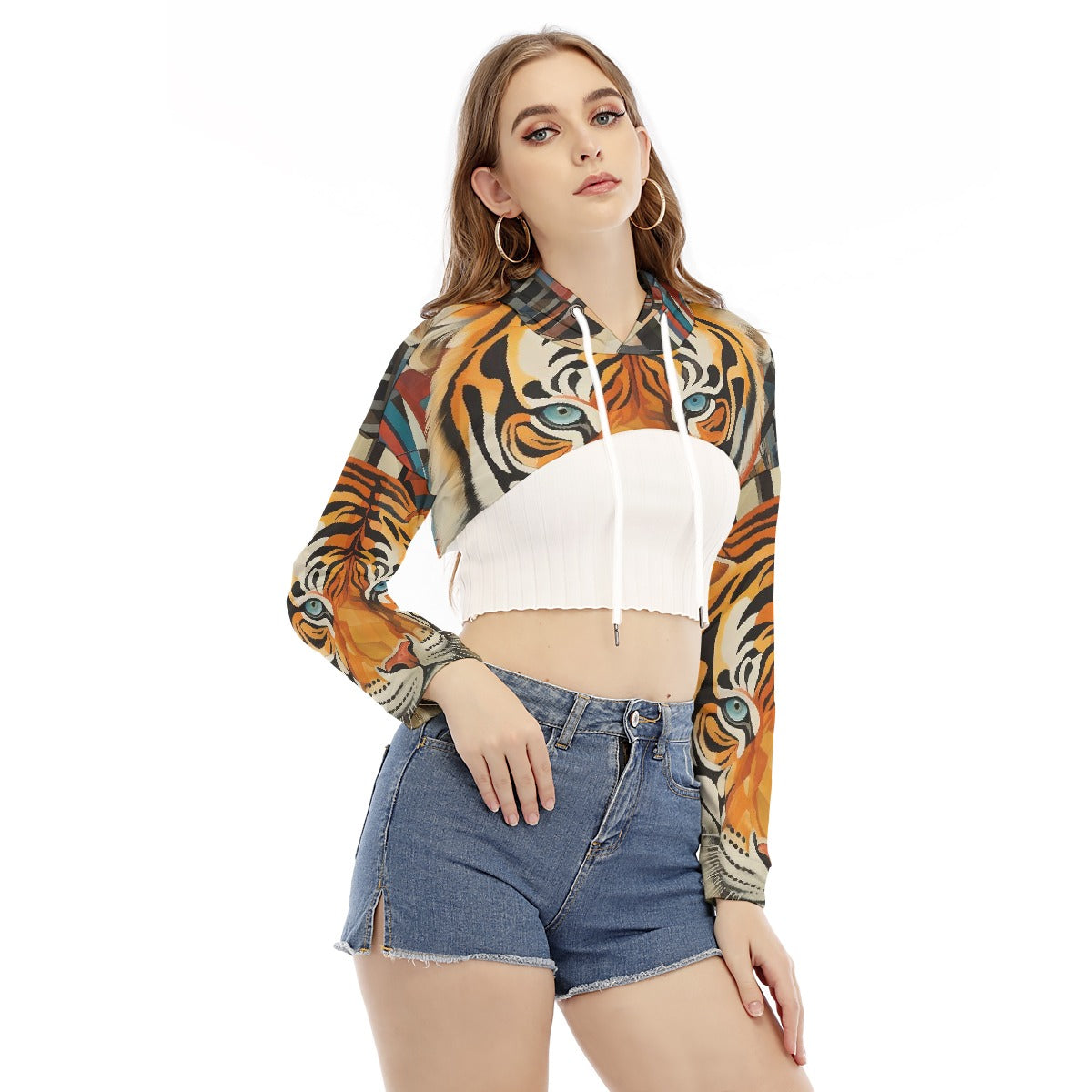 All-Over Print Women's Smock Short Hoodie With Long Sleeve