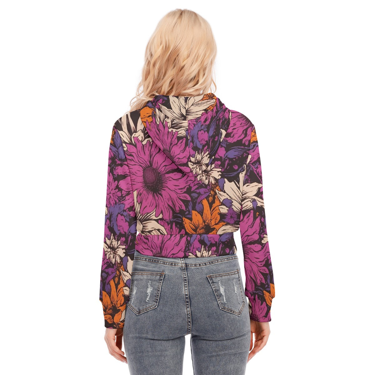All-Over Print Women's Crop Top Hoodie With Zipper Closure