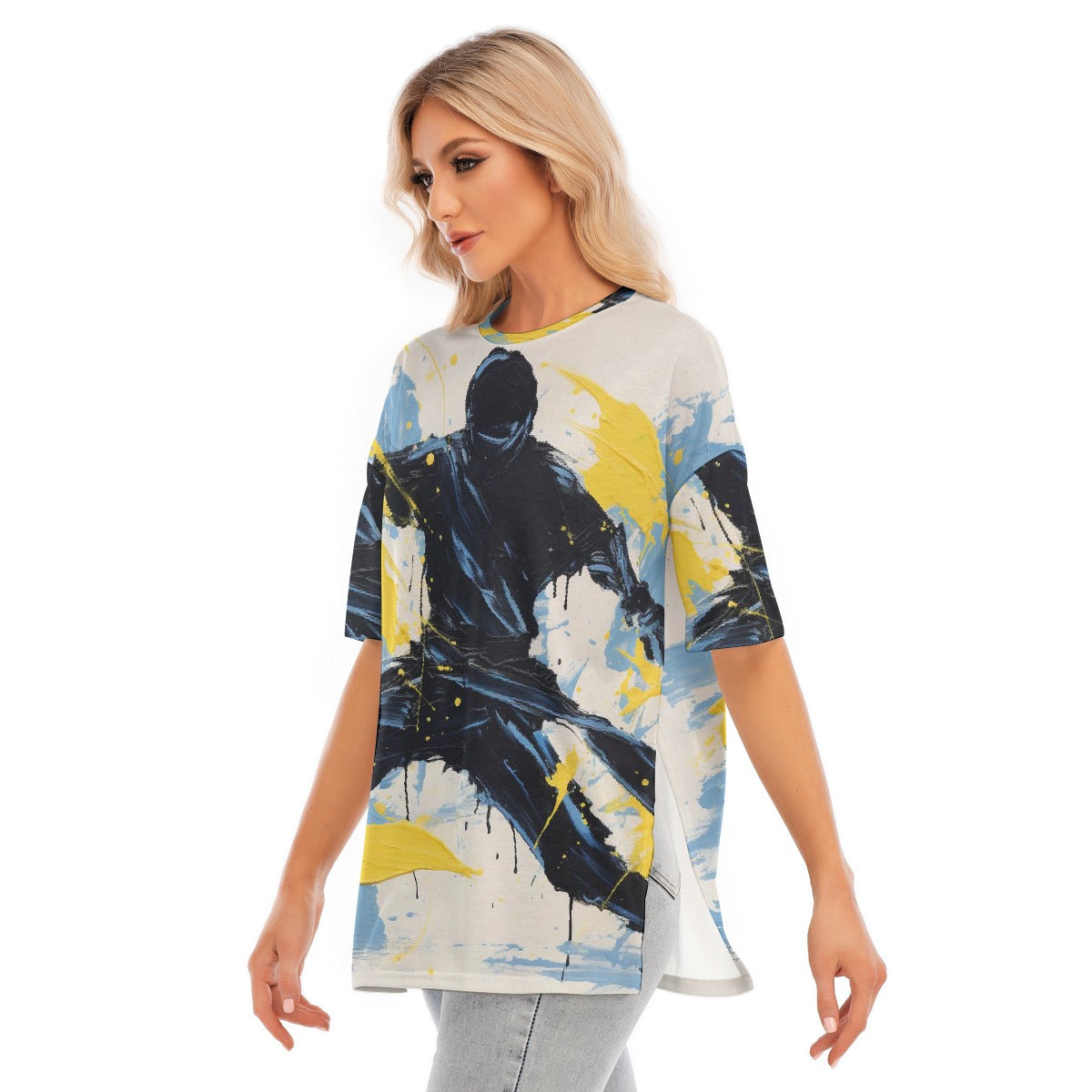 All-Over Print Women's Short Sleeves T-shirt With Hem Split