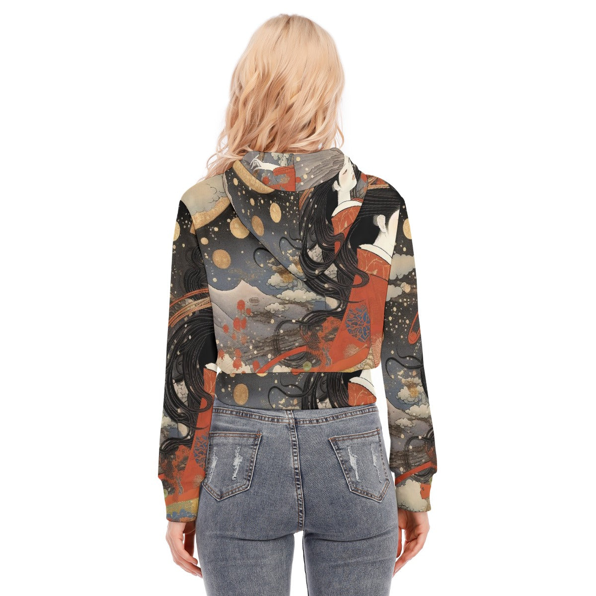All-Over Print Women's Crop Top Hoodie With Zipper Closure