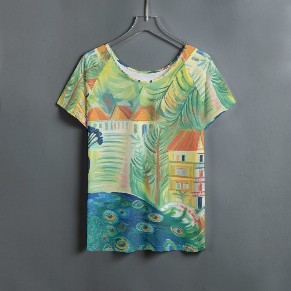 All-Over Print Women's Round Neck T-shirt With Raglan Sleeve