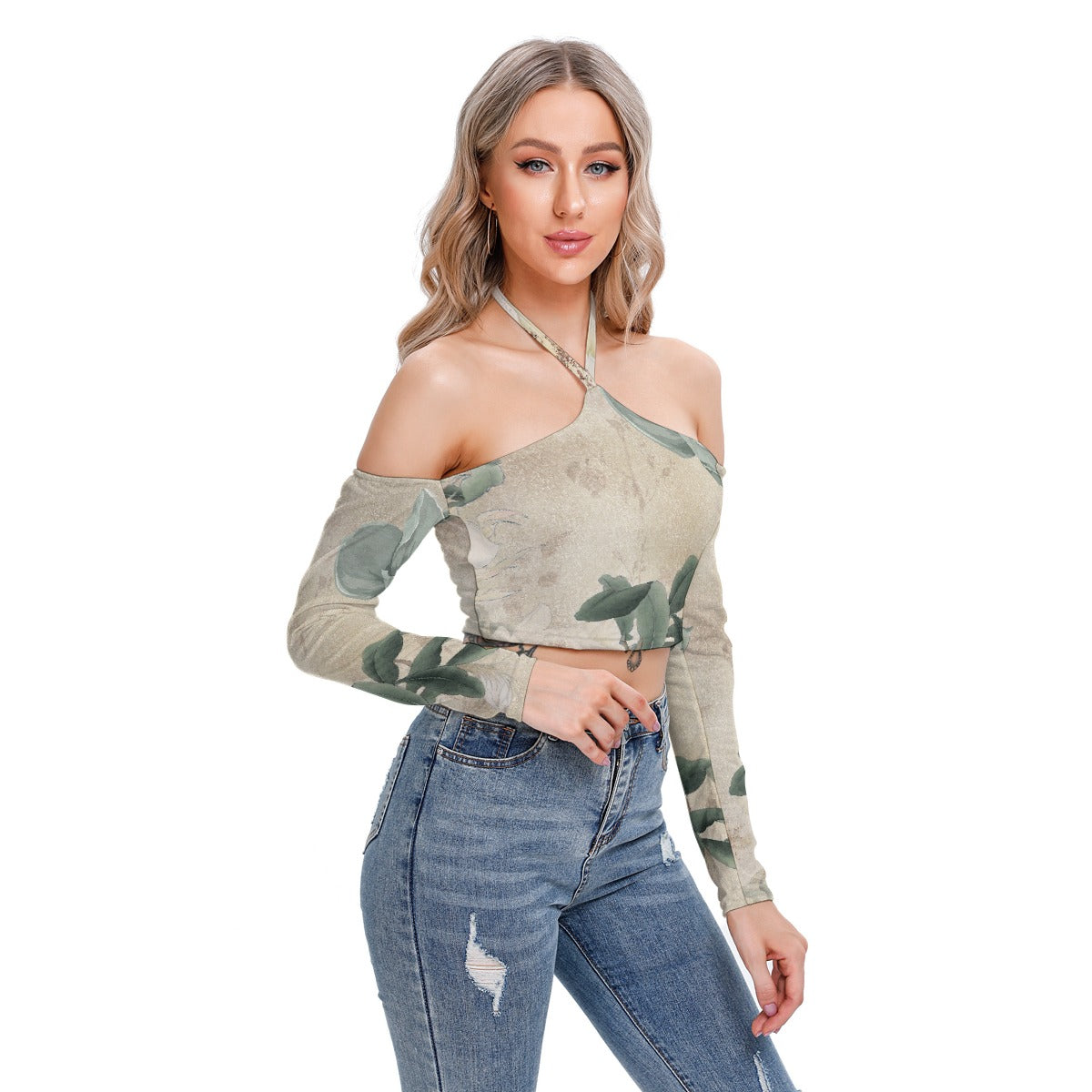 All-Over Print Women's Halter Lace-up Top