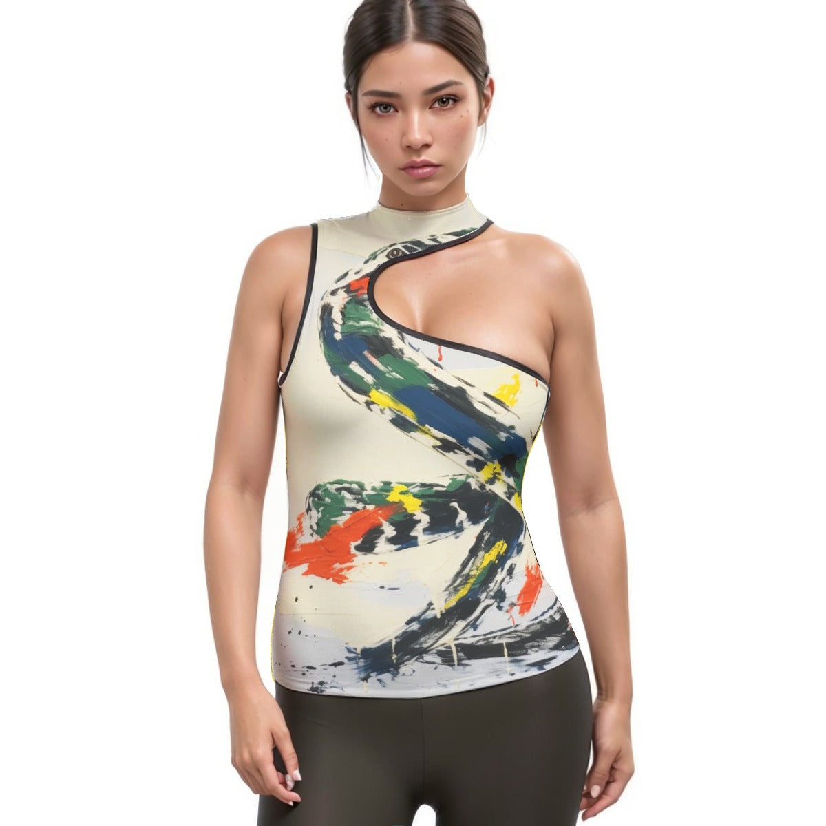 All-Over Print Women's Halter Sleeveless Asymmetrical Tank Top