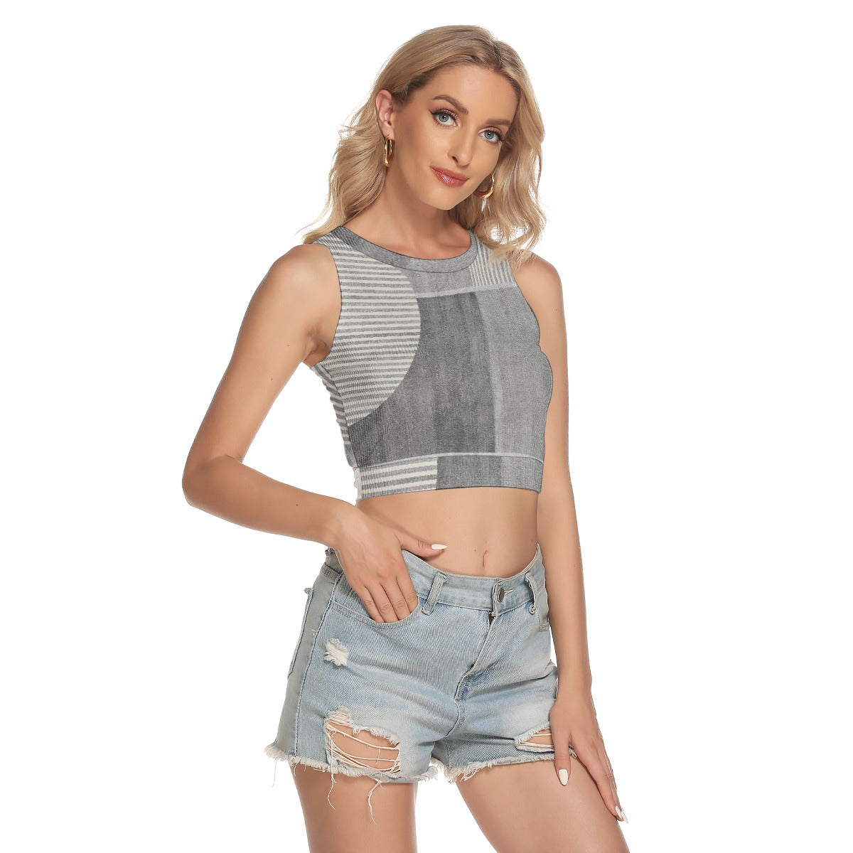 All-Over Print Women's Sleeveless Back Hollow Crop Top
