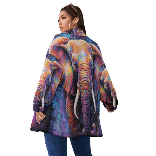 All-Over Print Unisex Borg Fleece Stand-up Collar Coat With Zipper Closure(Plus Size)