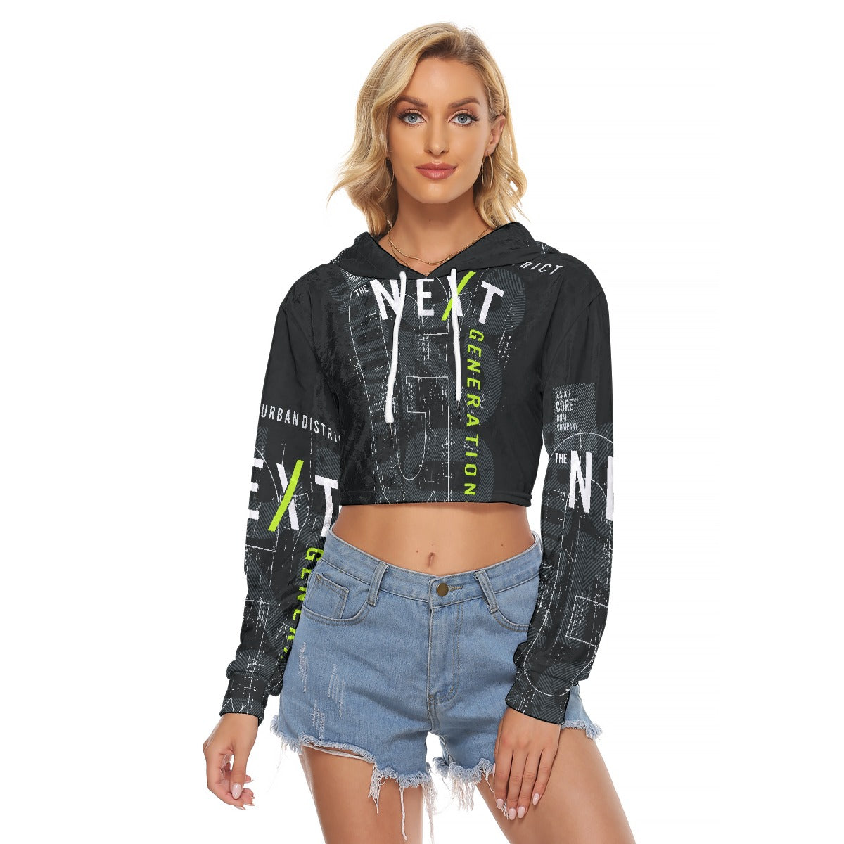 All-Over Print Women's Crop Top Hoodie|Velvet