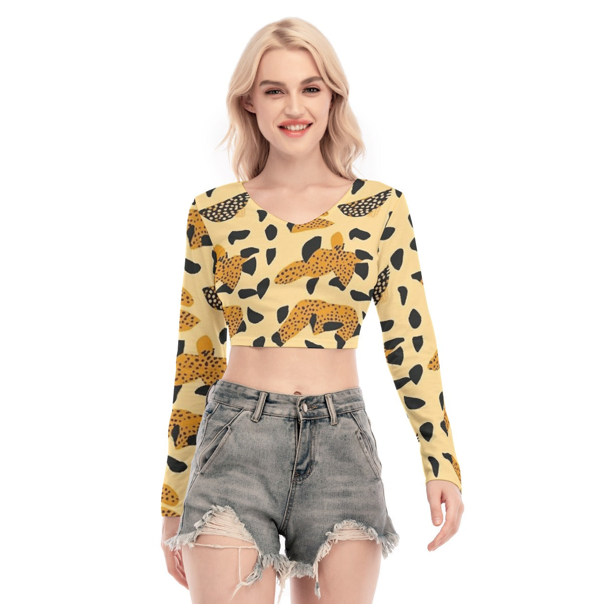 All-Over Print Women's Back Hollow T-shirt With Strap