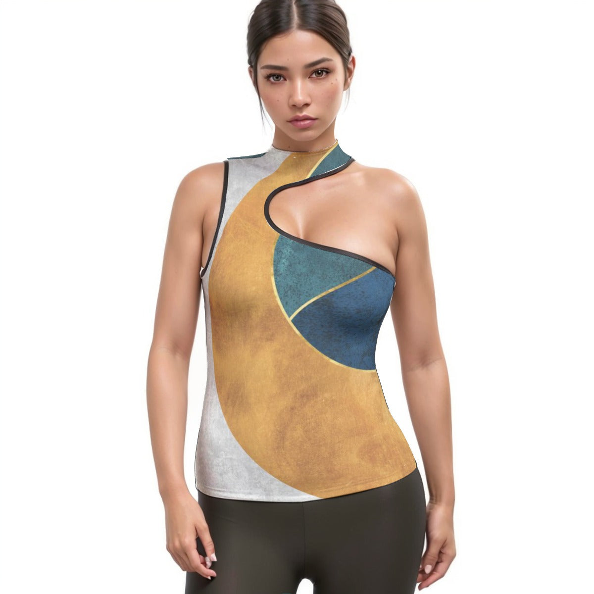 All-Over Print Women's Halter Sleeveless Asymmetrical Tank Top