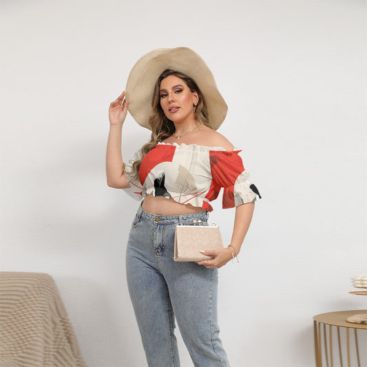 All-Over Print Women's Off-shoulder Cropped Top With Short Puff Sleeve