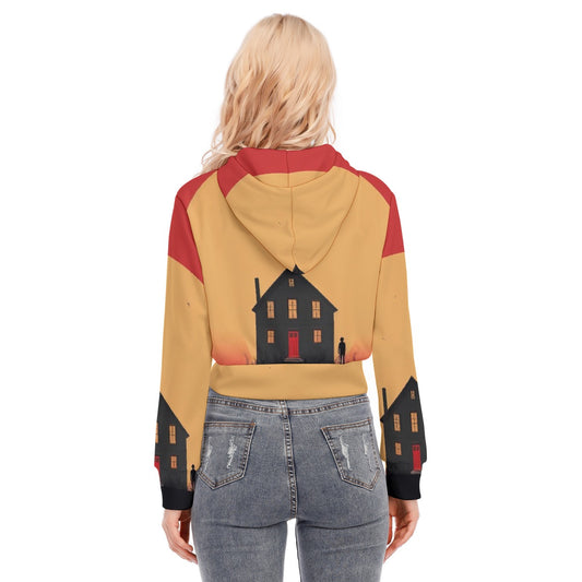 All-Over Print Women's Crop Top Hoodie With Zipper Closure