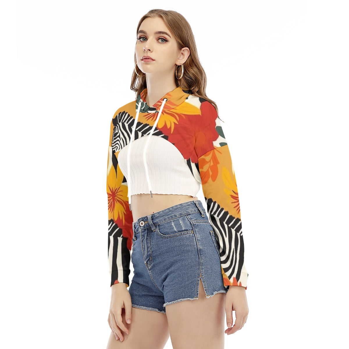 All-Over Print Women's Smock Short Hoodie With Long Sleeve