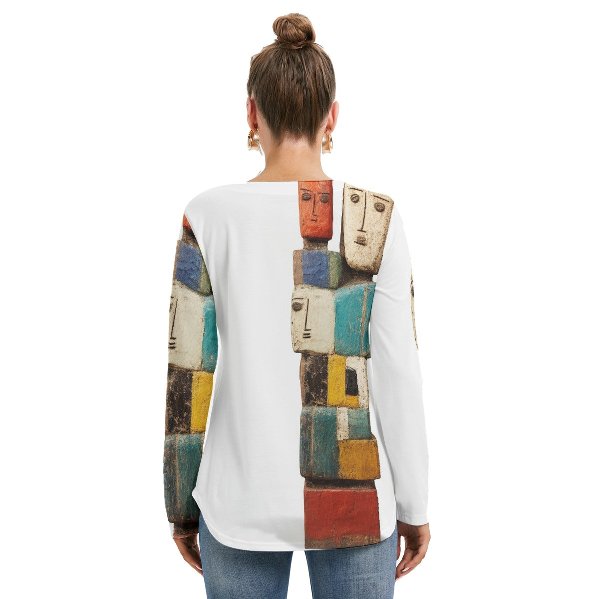 All-Over Print Women's Long Sleeve Neckline Tie Sweatshirt