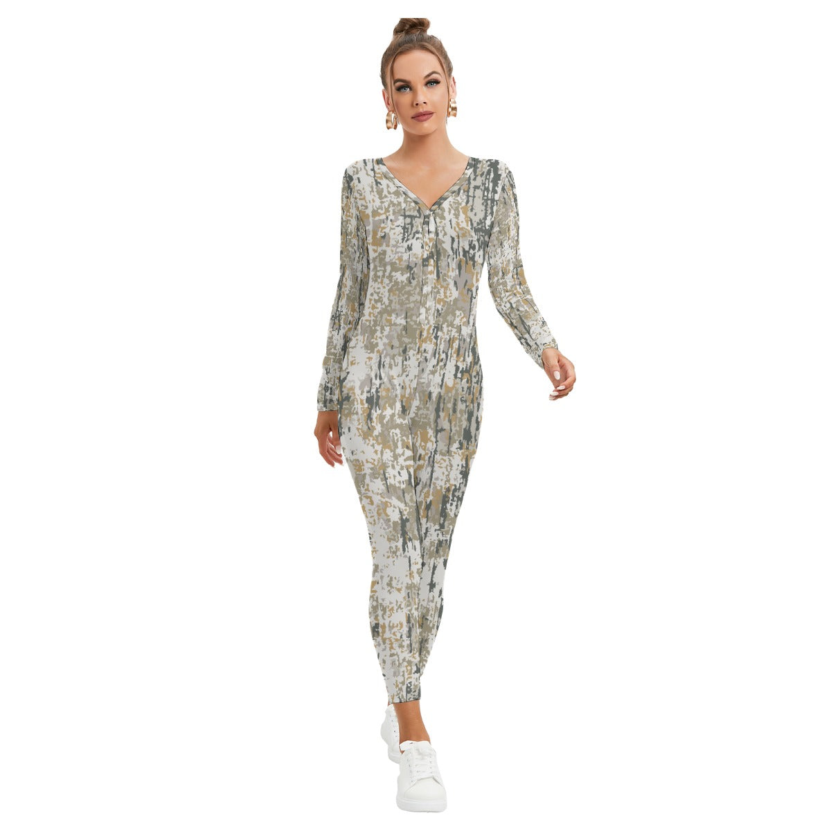 All-Over Print Women's Plunging Neck Jumpsuit