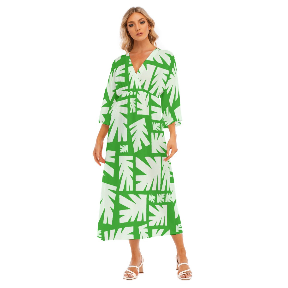 All-Over Print Women's Mid-Sleeve Long Dress