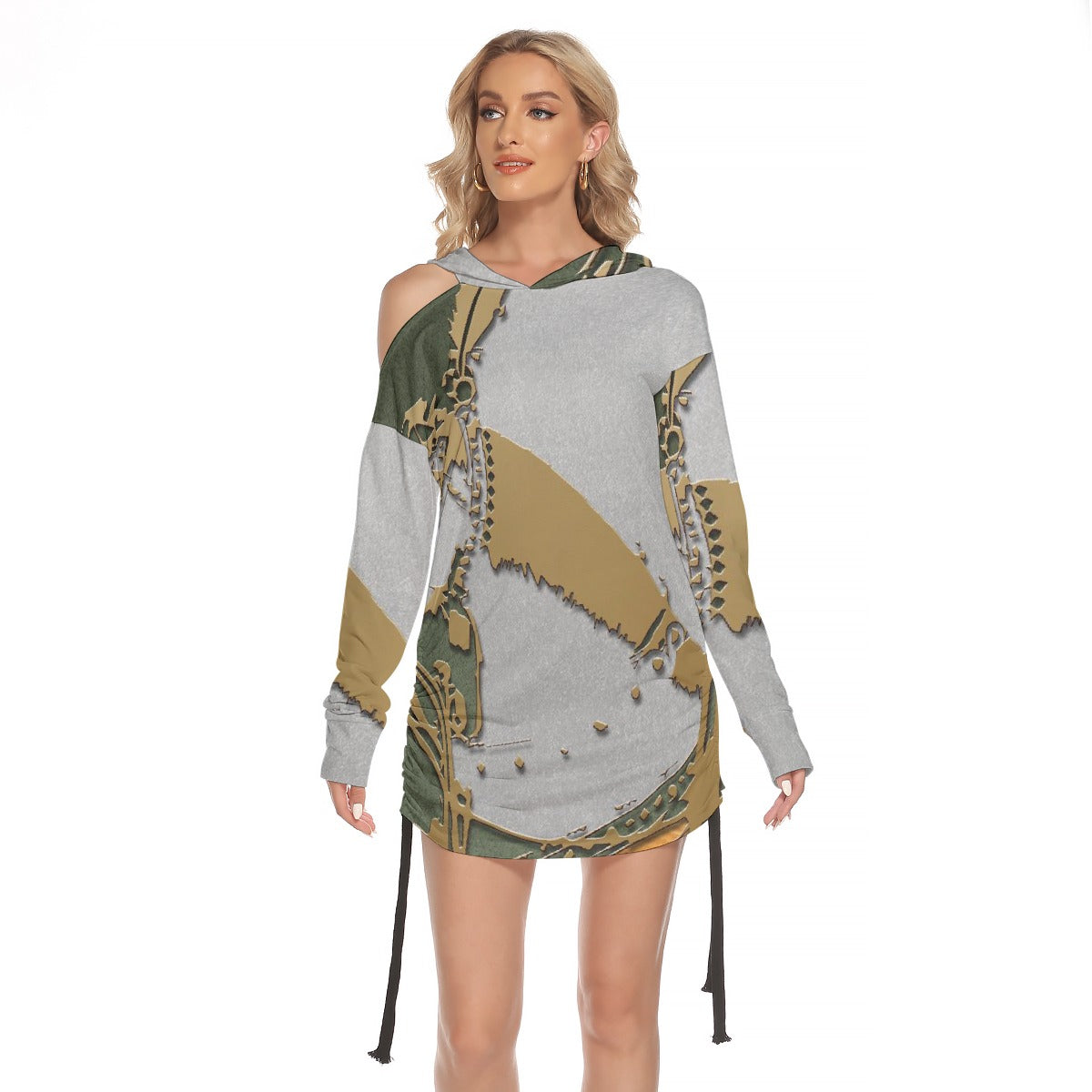 All-Over Print Women's One-shoulder Dress With Waist Shirring