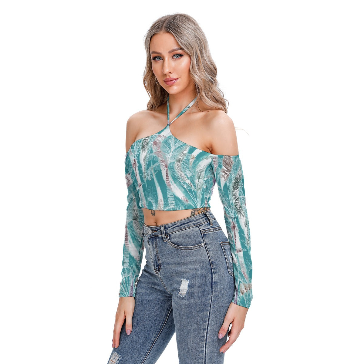All-Over Print Women's Halter Lace-up Top