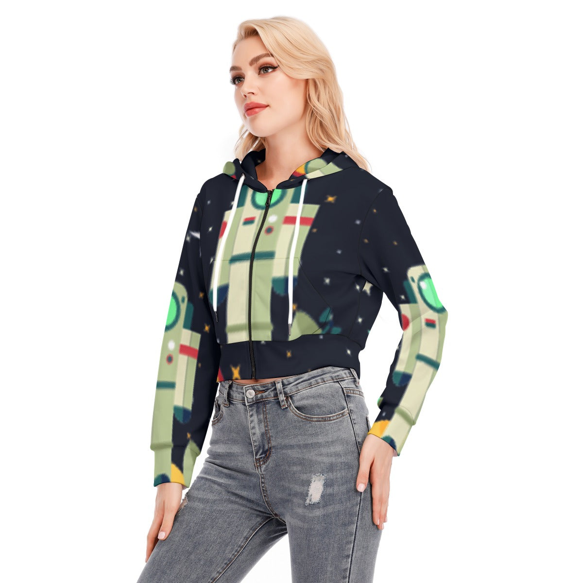 All-Over Print Women's Crop Top Hoodie With Zipper Closure
