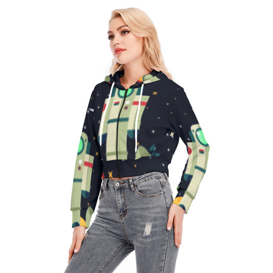 All-Over Print Women's Crop Top Hoodie With Zipper Closure