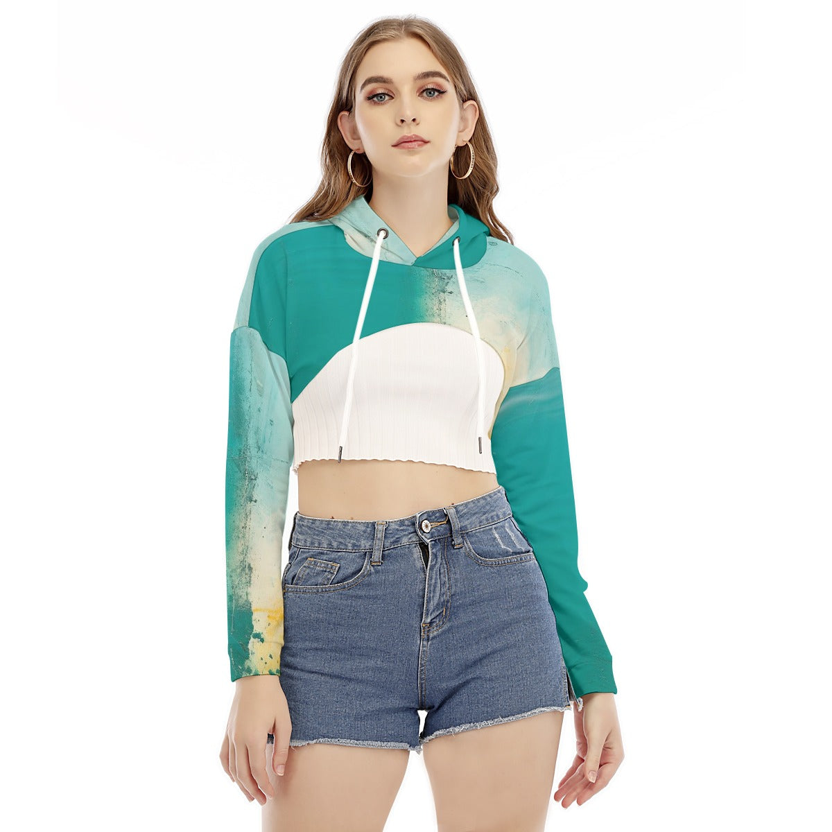 All-Over Print Women's Smock Short Hoodie With Long Sleeve