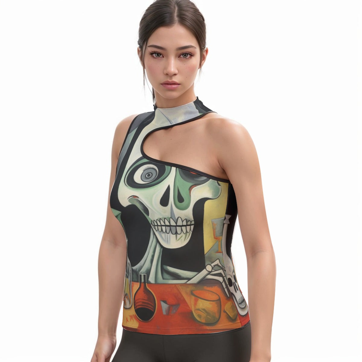 All-Over Print Women's Halter Sleeveless Asymmetrical Tank Top