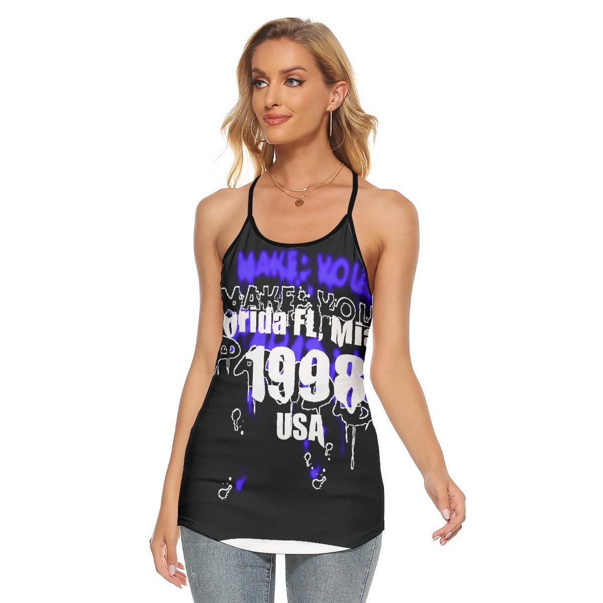All-Over Print Women's Criss-Cross Open Back Tank Top