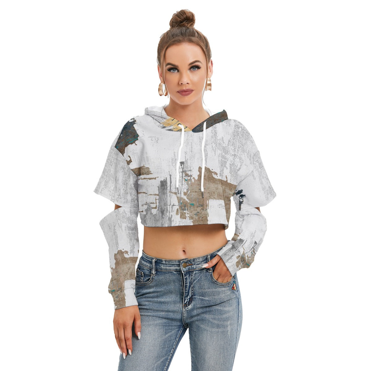 All-Over Print Women's Heavy Fleece Hoodie With Hollow Out Sleeve