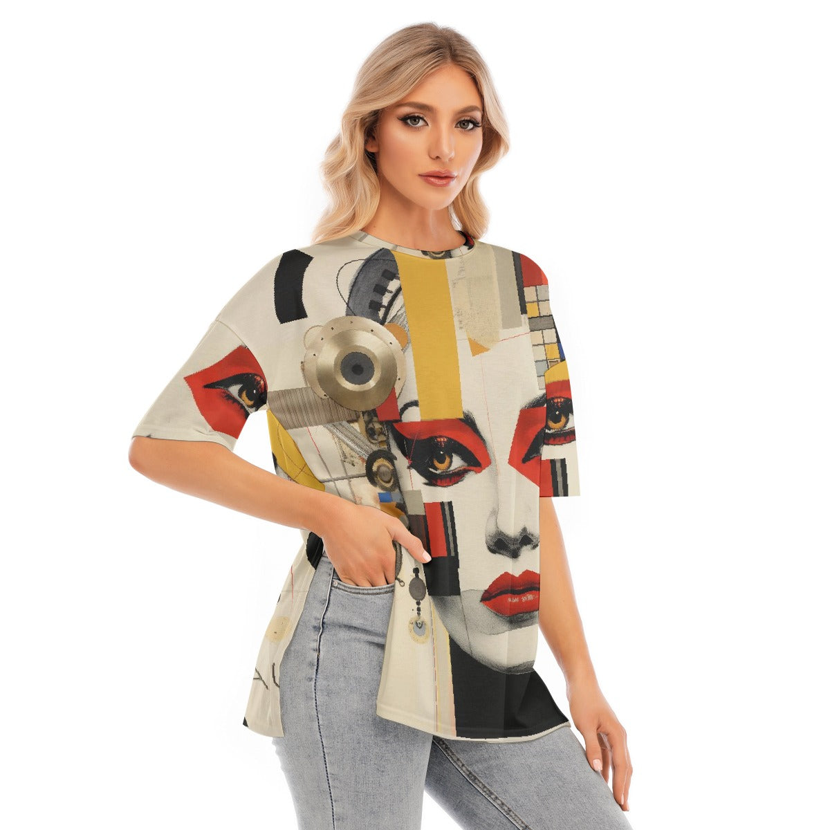 All-Over Print Women's Short Sleeves T-shirt With Hem Split