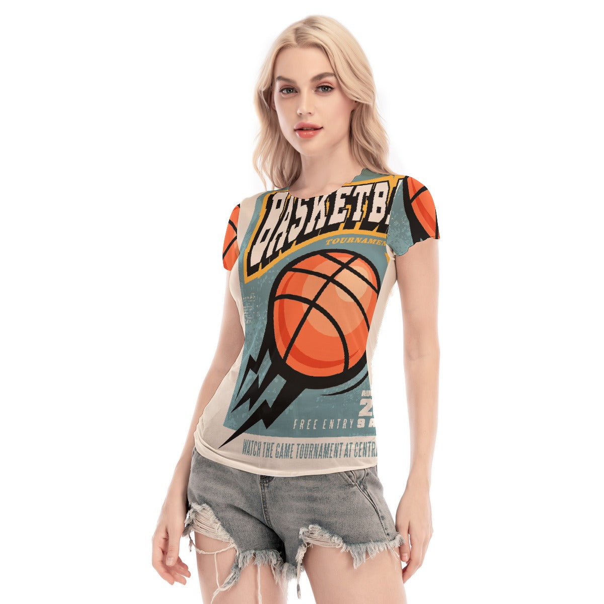 All-Over Print Women's Short Sleeve Mesh Blouse