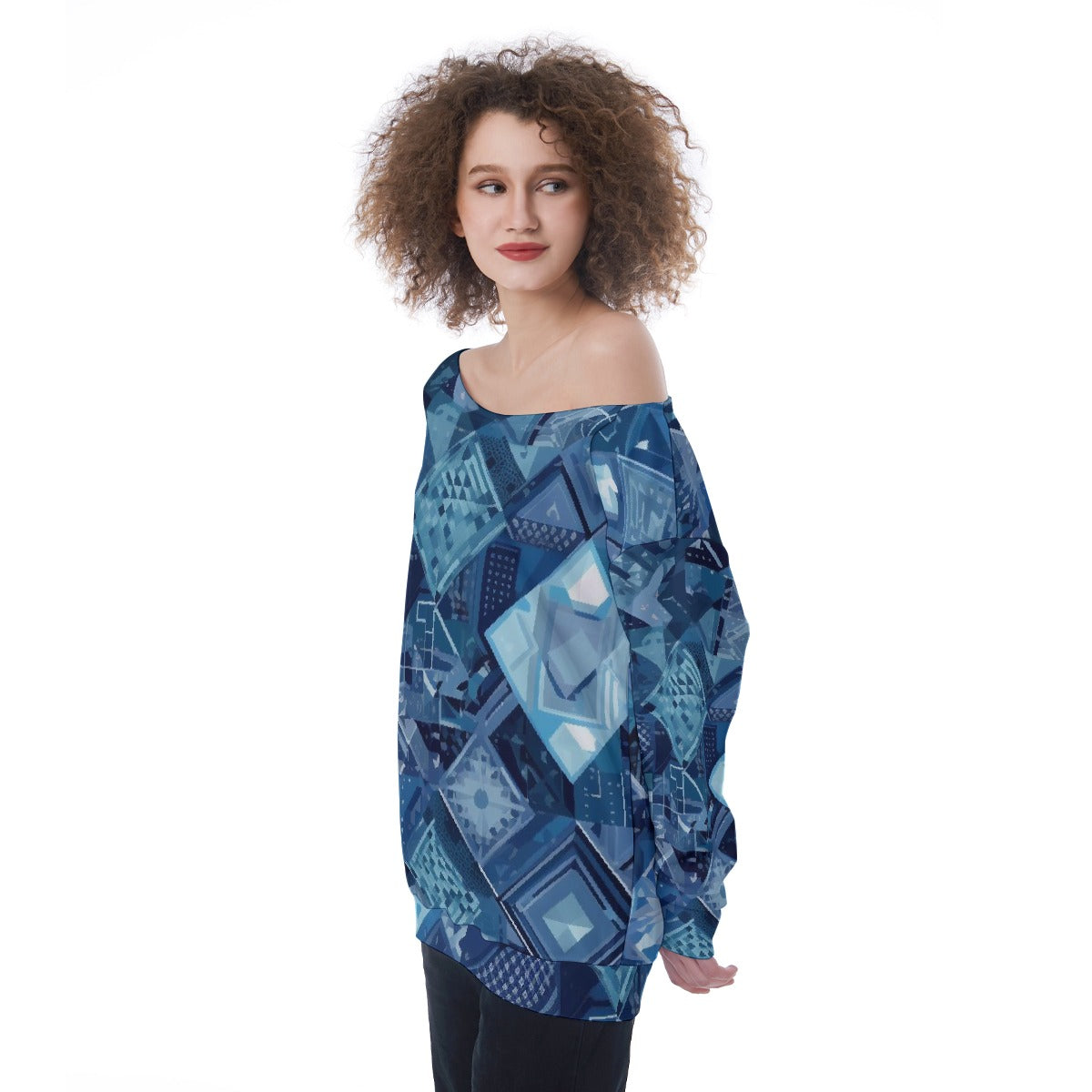 All-Over Print Oversized Women's Off-Shoulder Sweatshirt