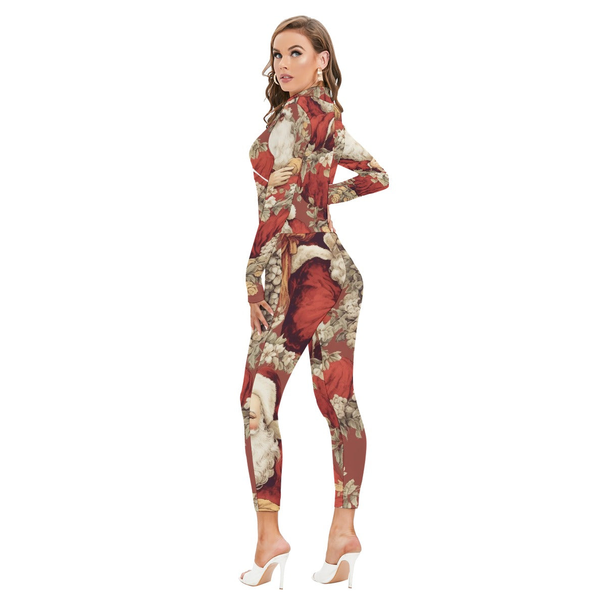 All-Over Print Women's Long-sleeved High-neck Jumpsuit With Zipper
