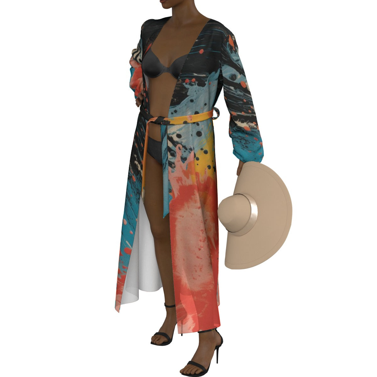 All-Over Print Women's Lace-up Chiffon Robe