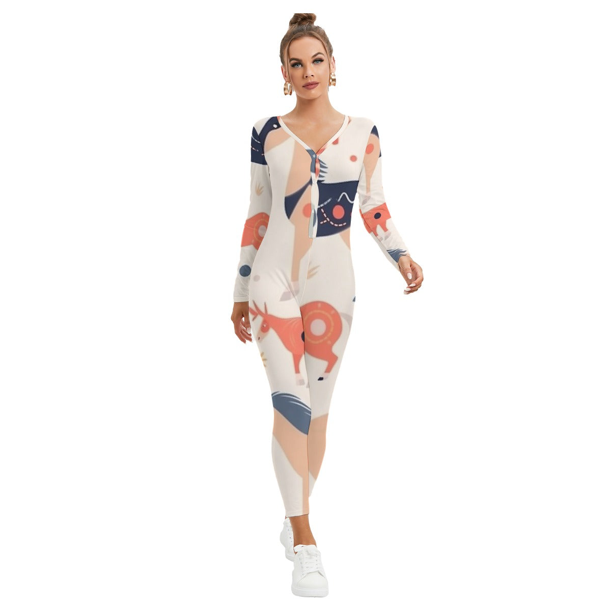 All-Over Print Women's Plunging Neck Jumpsuit