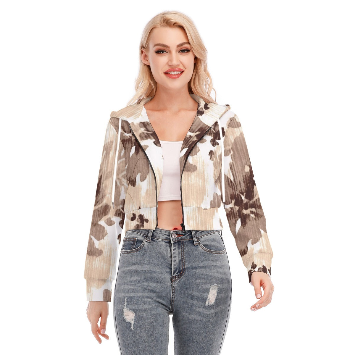 All-Over Print Women's Crop Top Hoodie With Zipper Closure