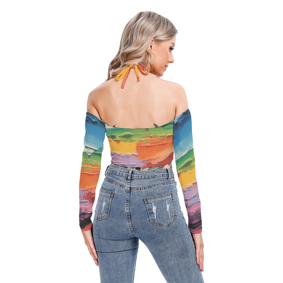 All-Over Print Women's Halter Lace-up Top