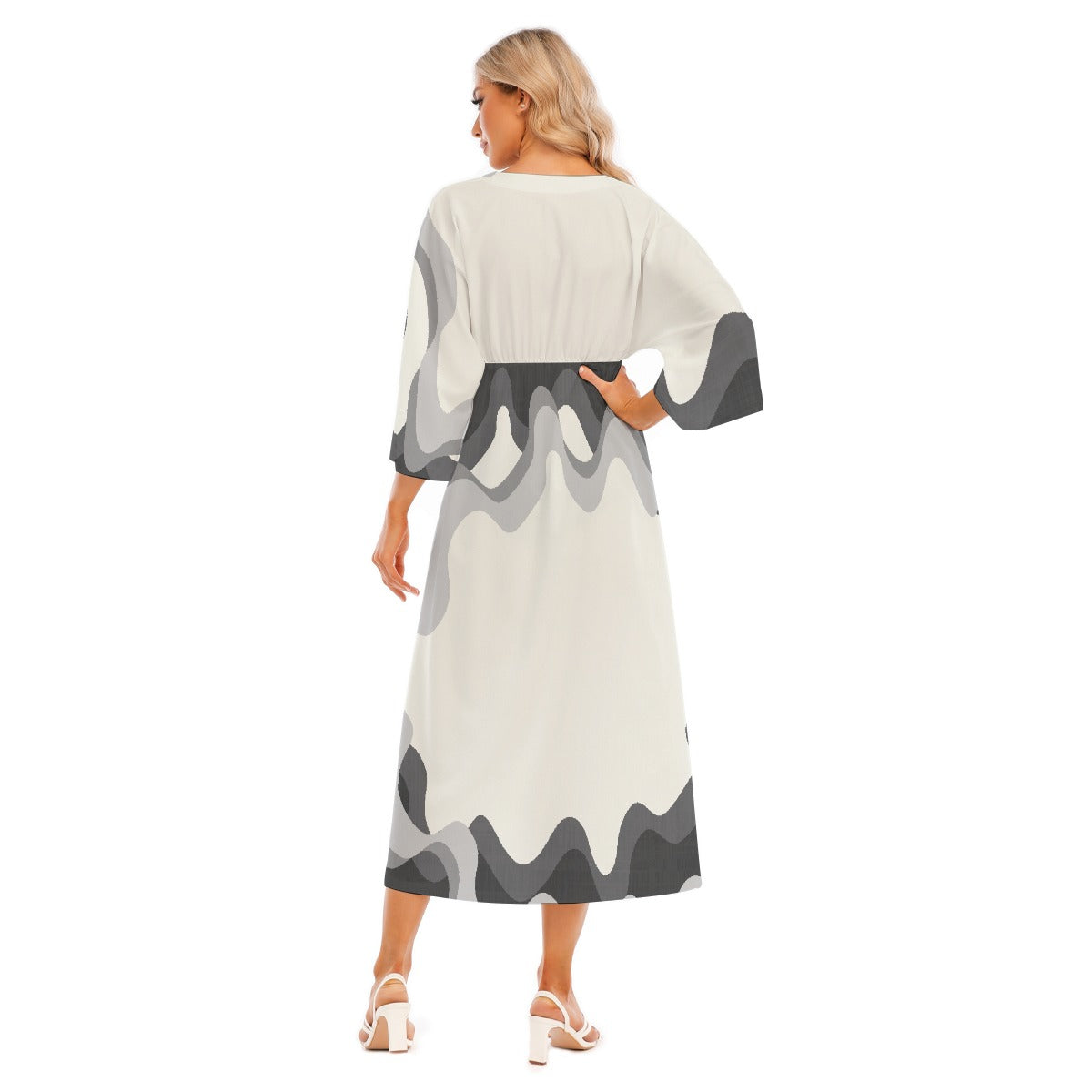 All-Over Print Women's Mid-Sleeve Long Dress