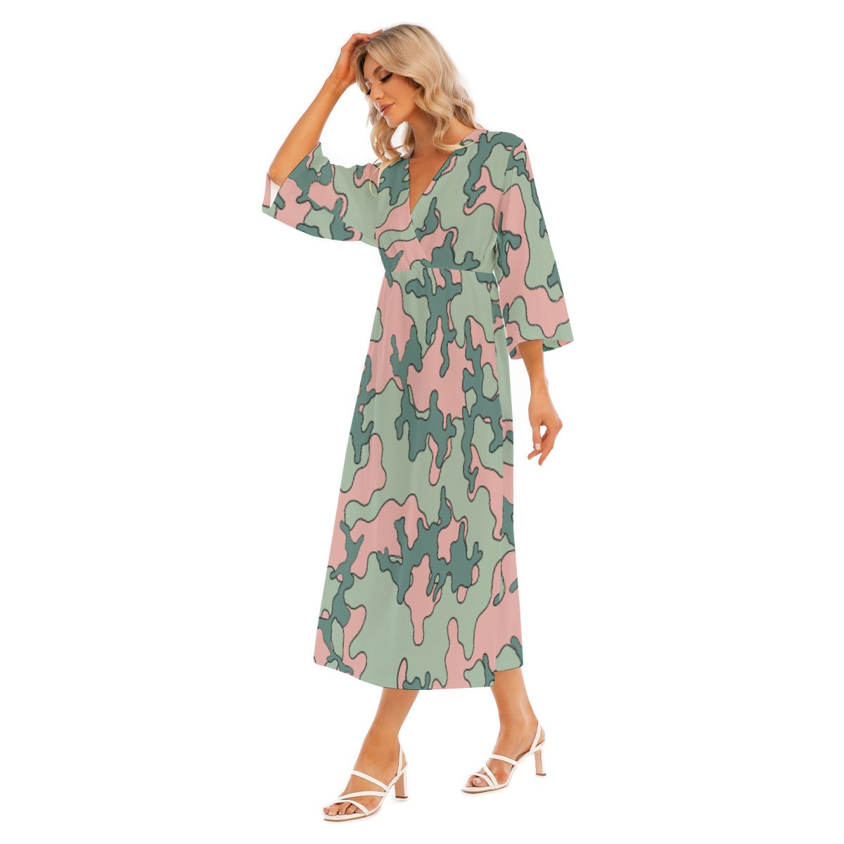 All-Over Print Women's Mid-Sleeve Long Dress