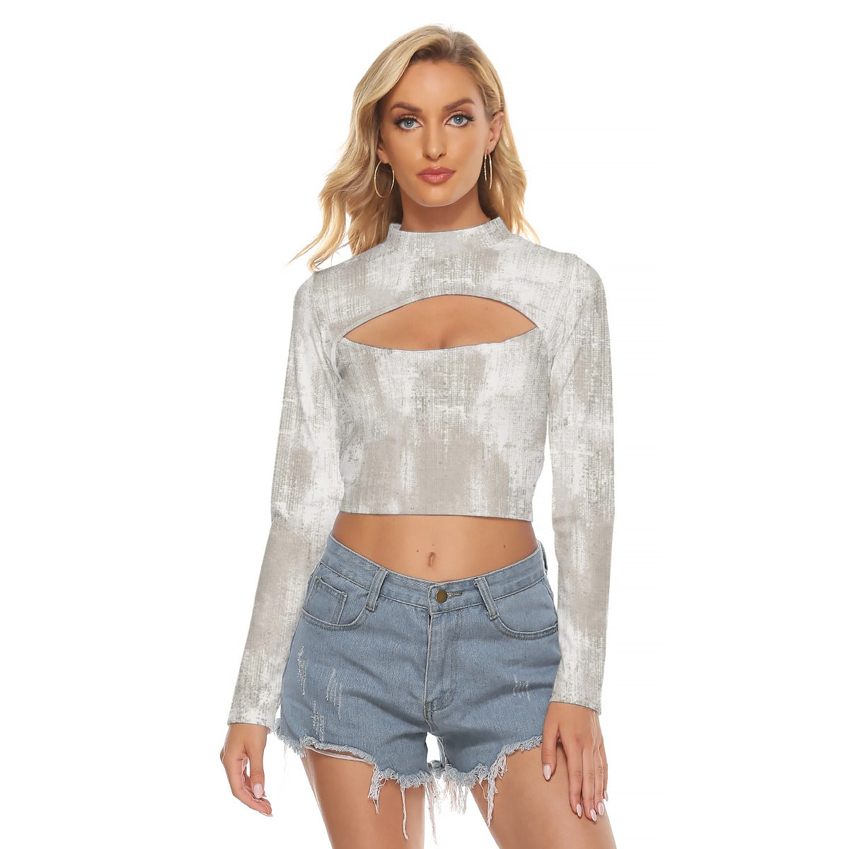 All-Over Print Women's Hollow Chest Keyhole Tight Crop Top