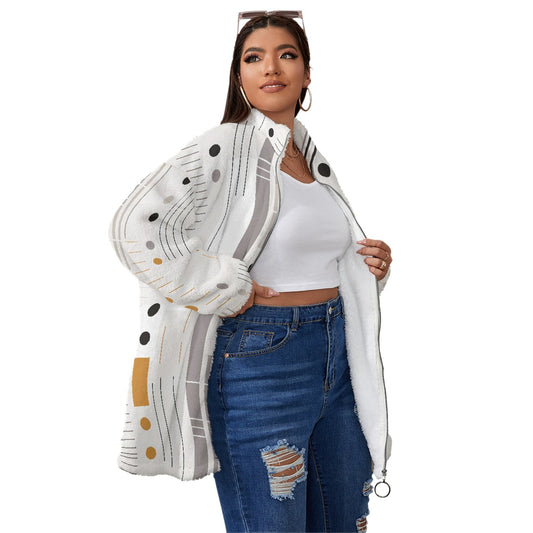 All-Over Print Unisex Borg Fleece Stand-up Collar Coat With Zipper Closure(Plus Size)