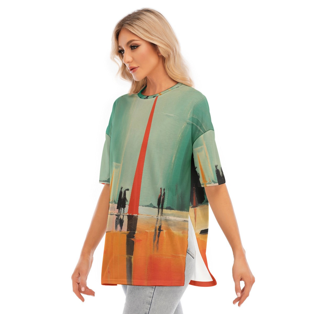 All-Over Print Women's Short Sleeves T-shirt With Hem Split