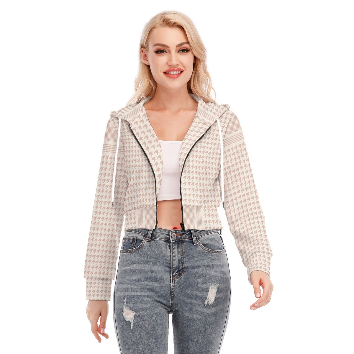 All-Over Print Women's Crop Top Hoodie With Zipper Closure