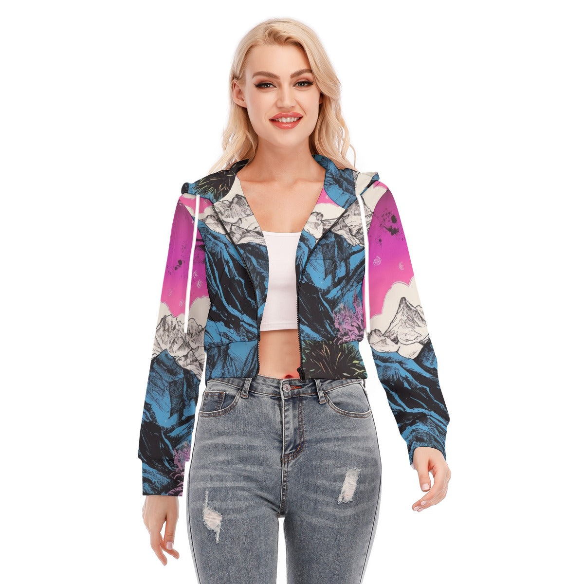 All-Over Print Women's Crop Top Hoodie With Zipper Closure