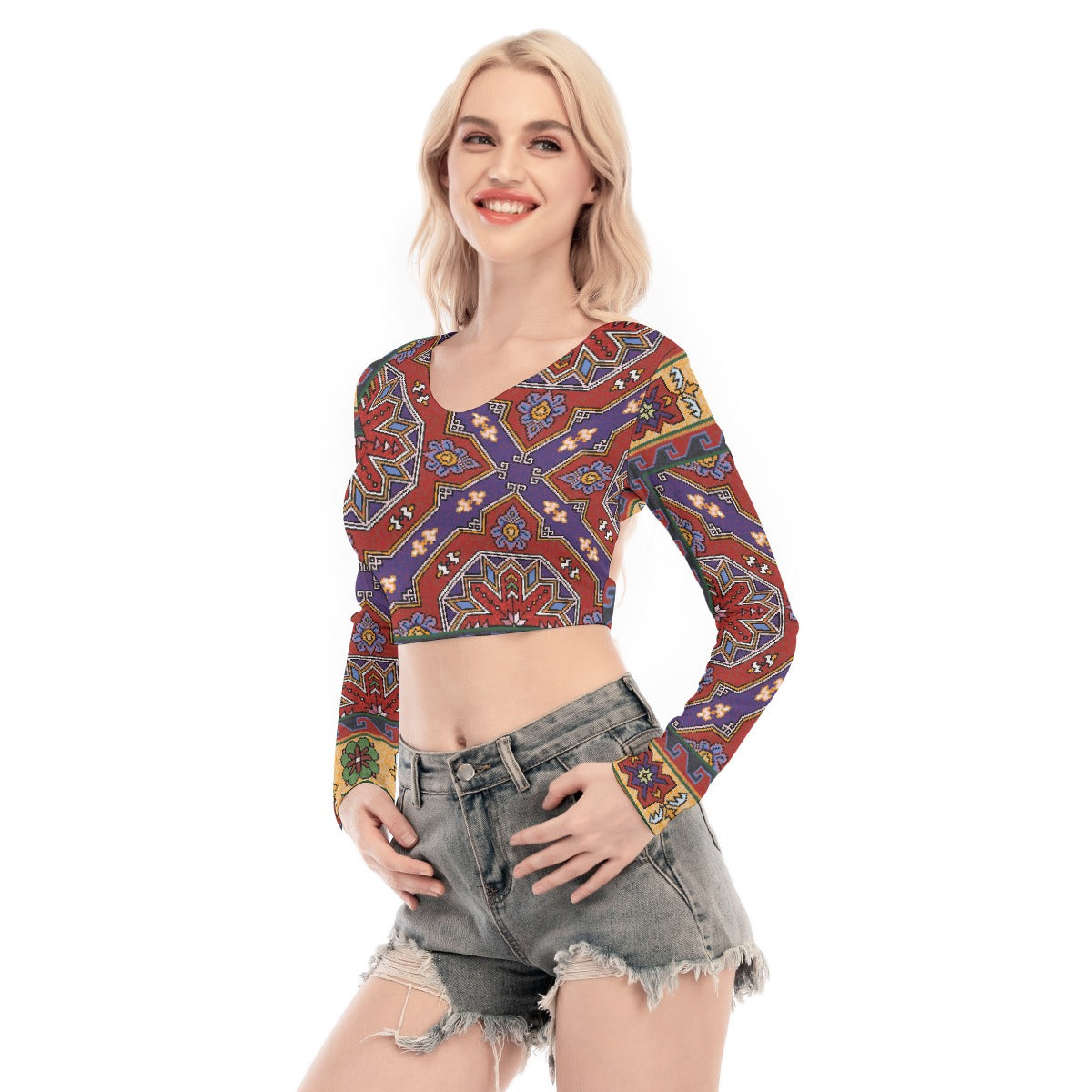 All-Over Print Women's Back Hollow T-shirt With Strap