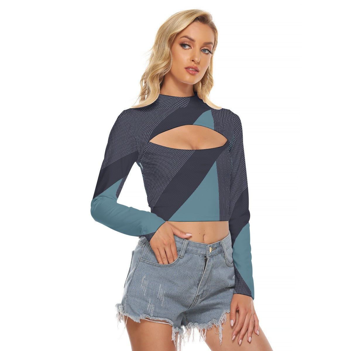 All-Over Print Women's Hollow Chest Keyhole Tight Crop Top