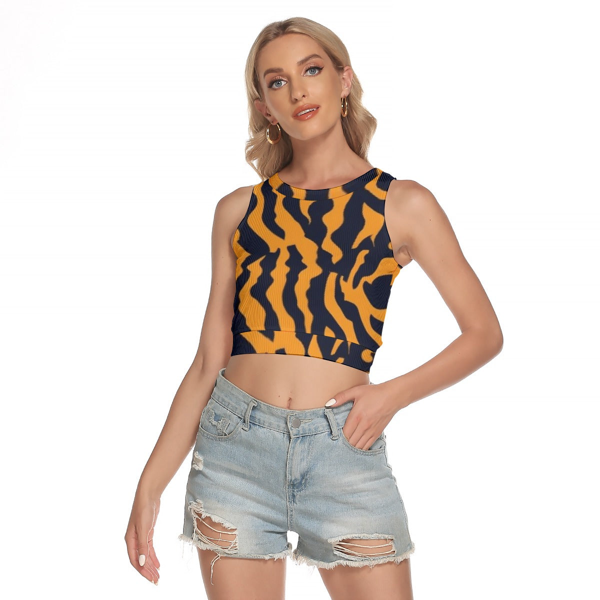 All-Over Print Women's Sleeveless Back Hollow Crop Top