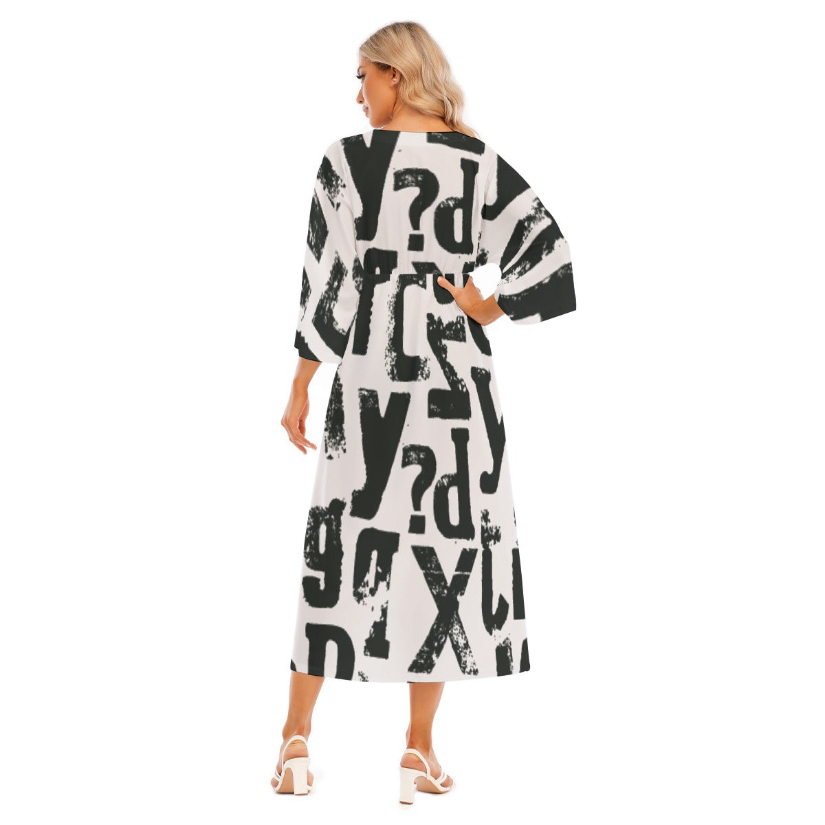 All-Over Print Women's Mid-Sleeve Long Dress
